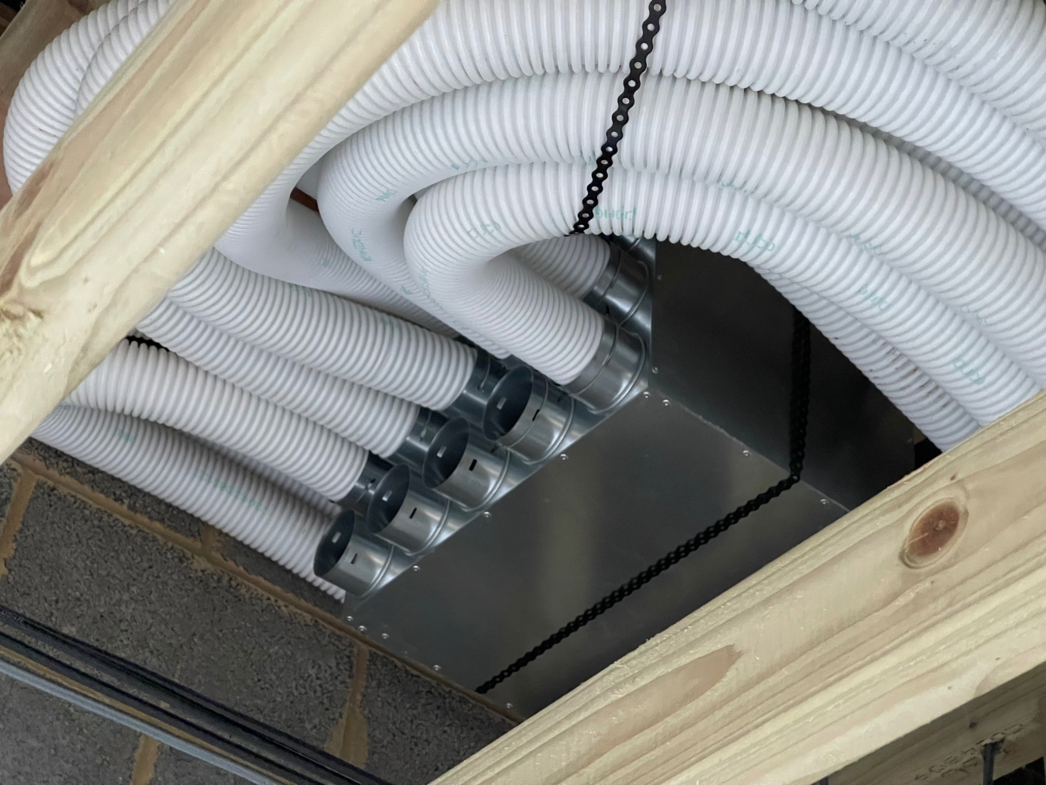 Radial MVHR plenum with multiple flexible ducts