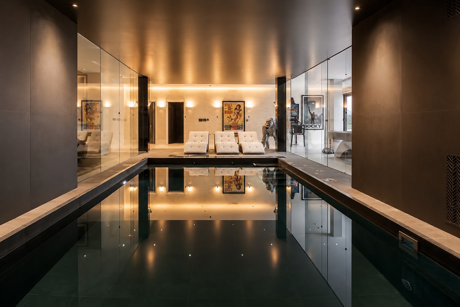Outdoor pool and terrace to a contemporary private residence