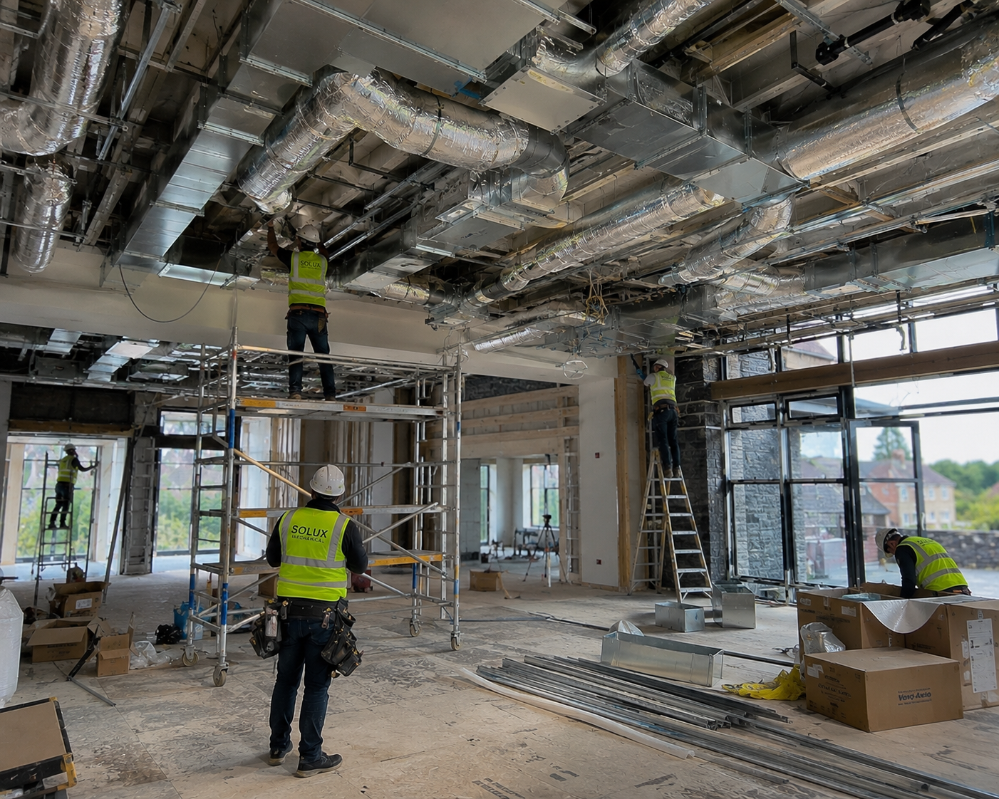 Suspended ventilation ductwork during fit-out