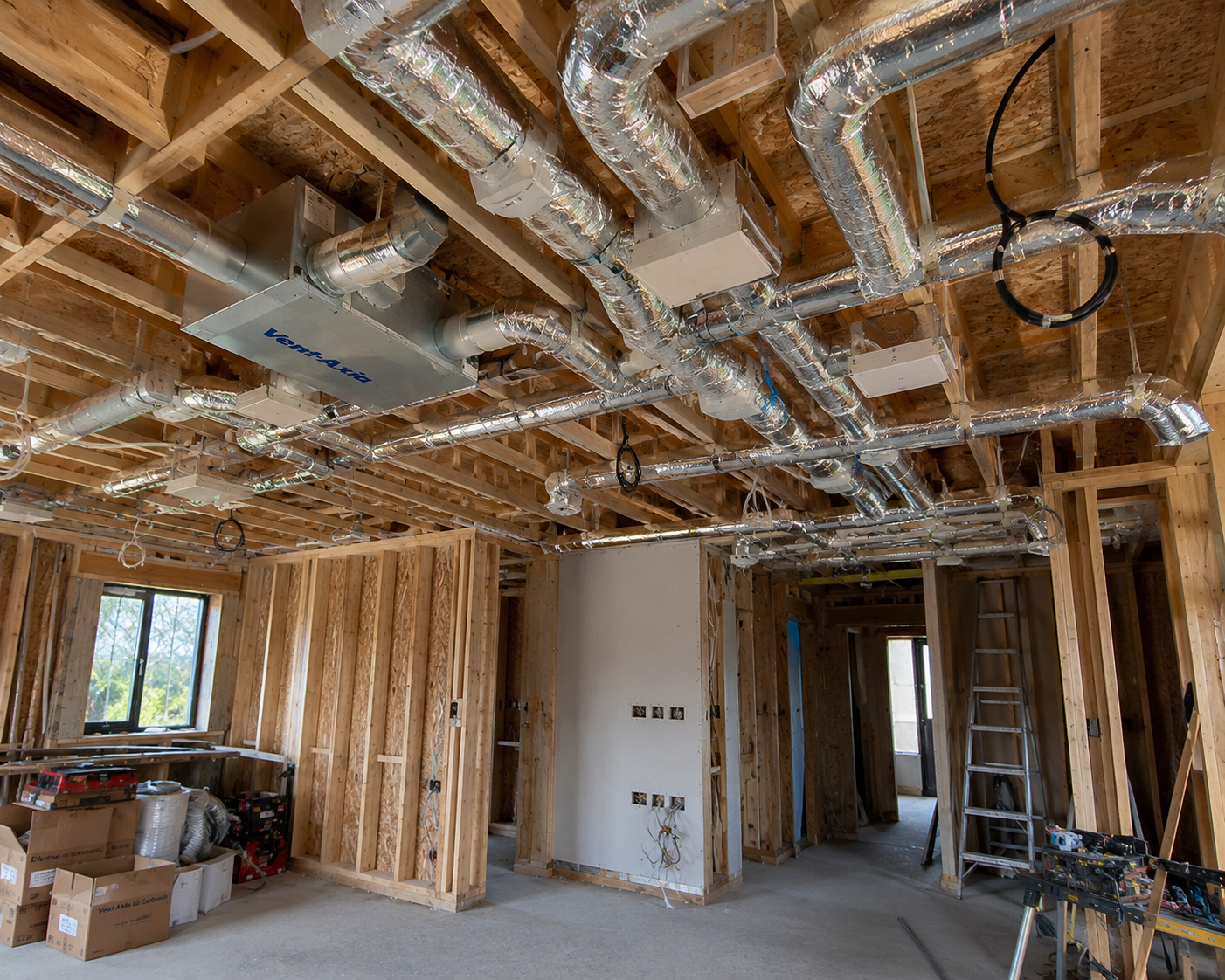 Vent-Axia system with insulated ductwork and ceiling terminals