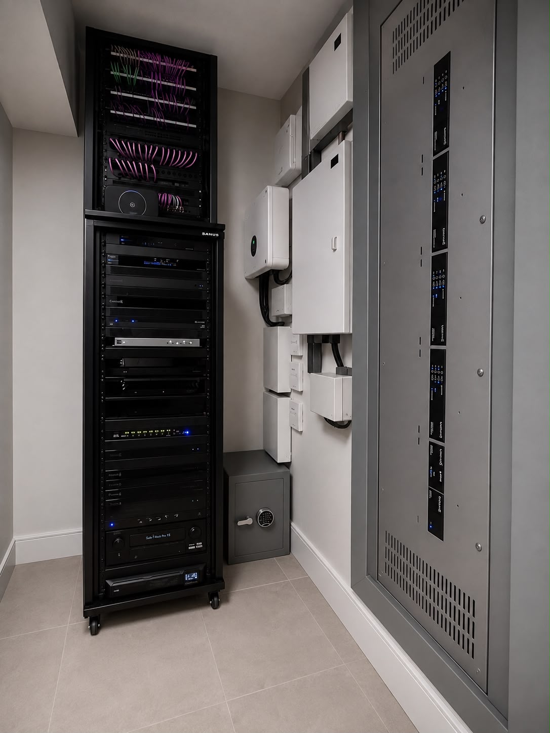 Central rack with automation processors, switching and AV distribution