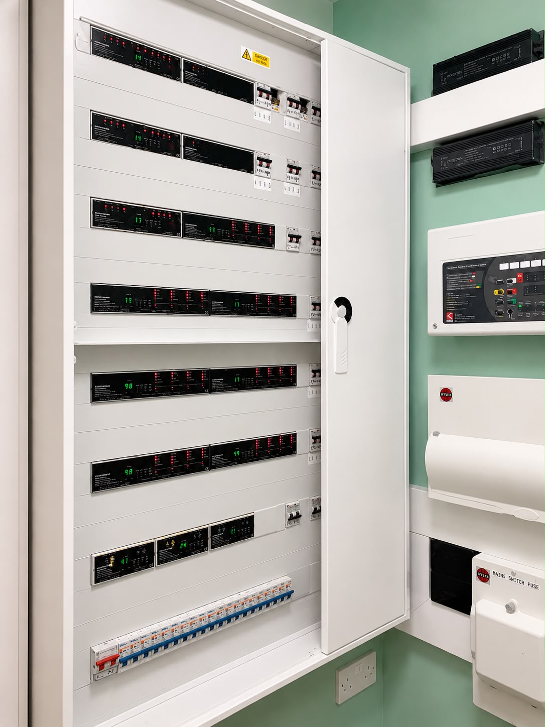 Distribution and control board with dimming modules and protection